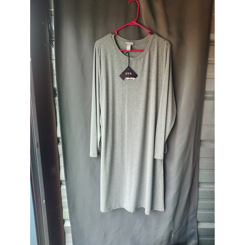 Ava & Viv Women Heather Gray Long Sleeve Side Tie T-Shirt Dress Size 1X NWT